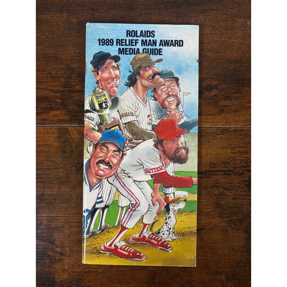 Vintage Rolaids 1989 Relief Man Award MLB Media Guide Baseball Caricature Art